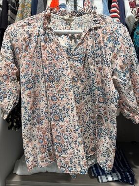 MABE Floral Peasant Blouse - Blue & Rust